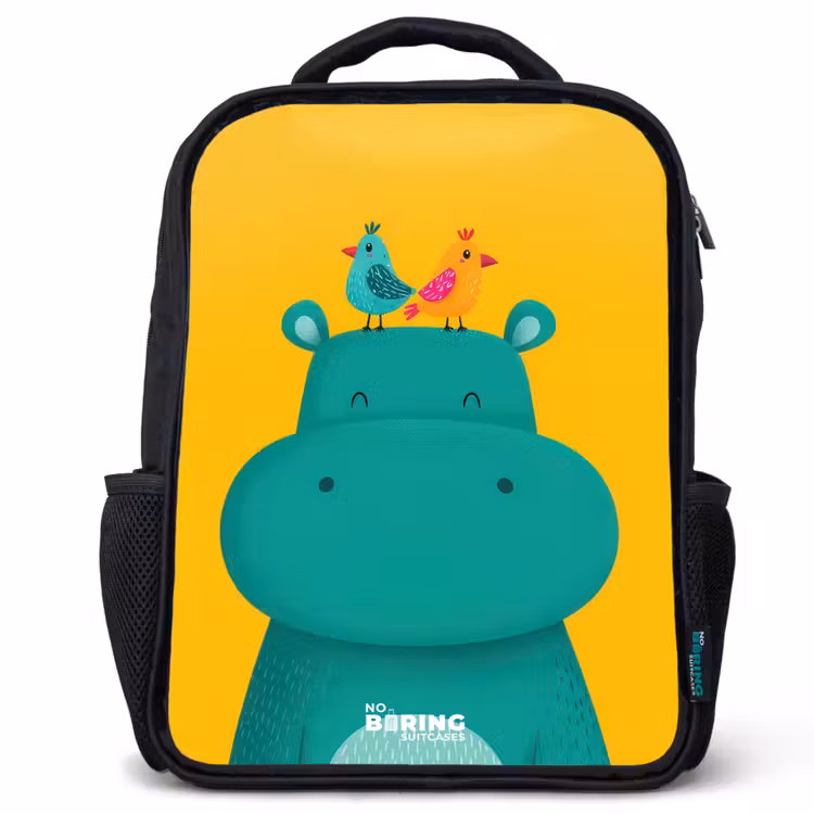 Sac à dos enfant - Noir - Hippo - Oiseaux - Jaune — 1