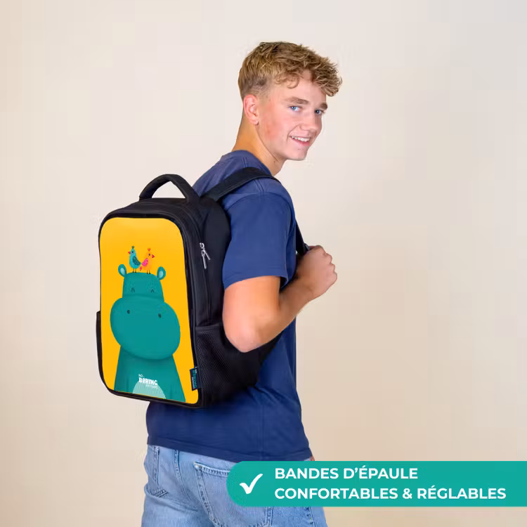 Sac à dos enfant - Noir - Hippo - Oiseaux - Jaune — 11
