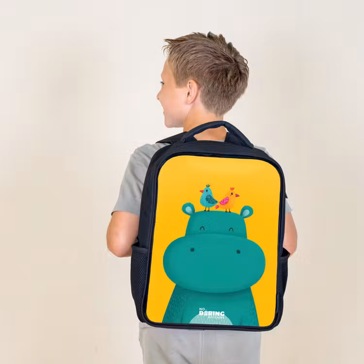 Sac à dos enfant - Noir - Hippo - Oiseaux - Jaune — 2