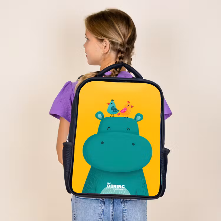 Sac à dos enfant - Noir - Hippo - Oiseaux - Jaune — 4