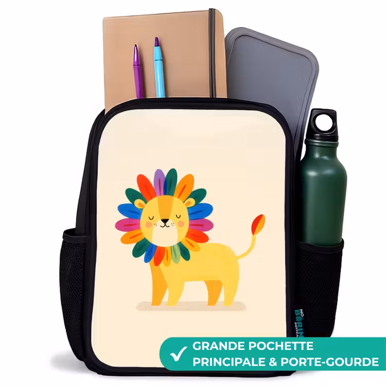Sac à dos enfant - Noir - Lion - Crinière - Colorée — 10