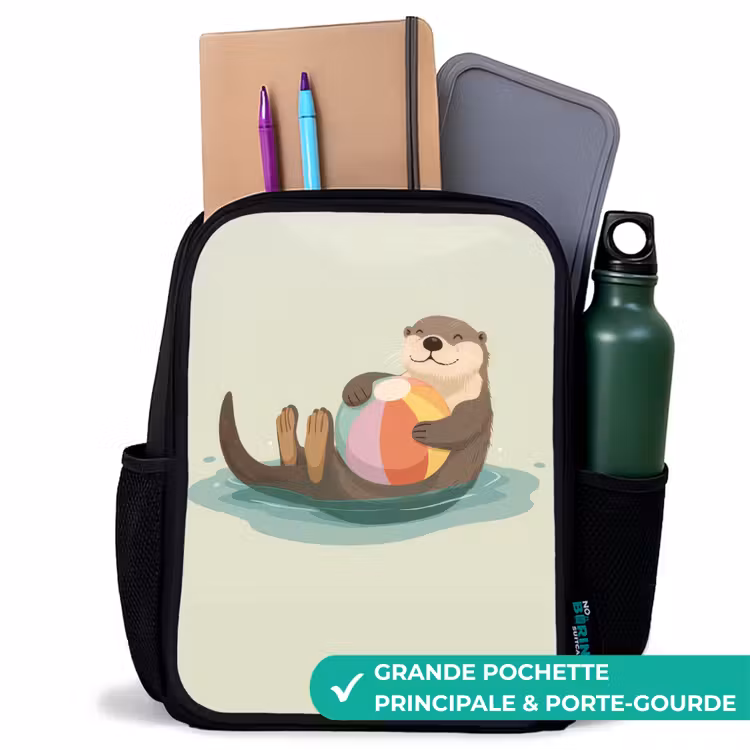 Sac à dos enfant - Noir - Loutre - Ballon de plage - Eau — 10