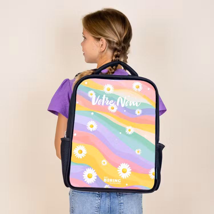 Sac à dos enfant - Noir - Marguerites sur fond d'arc-en-ciel — 4