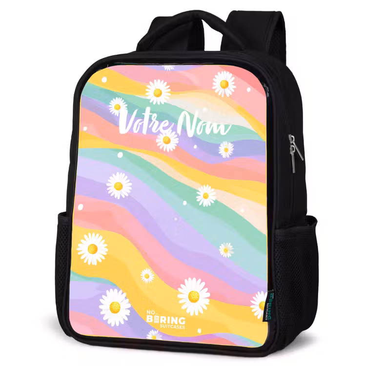 Sac à dos enfant - Noir - Marguerites sur fond d'arc-en-ciel — 6
