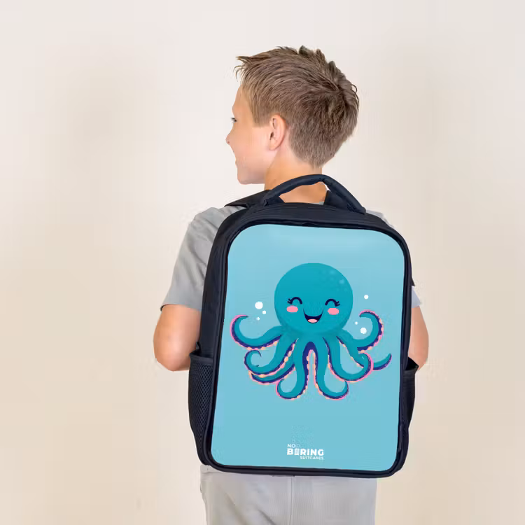 Sac à dos enfant - Noir - Pieuvre - Eau - Bleu — 2