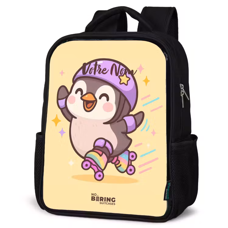 Sac à dos enfant - Noir - Kawai - Pingouin - Patins à roulettes — 6
