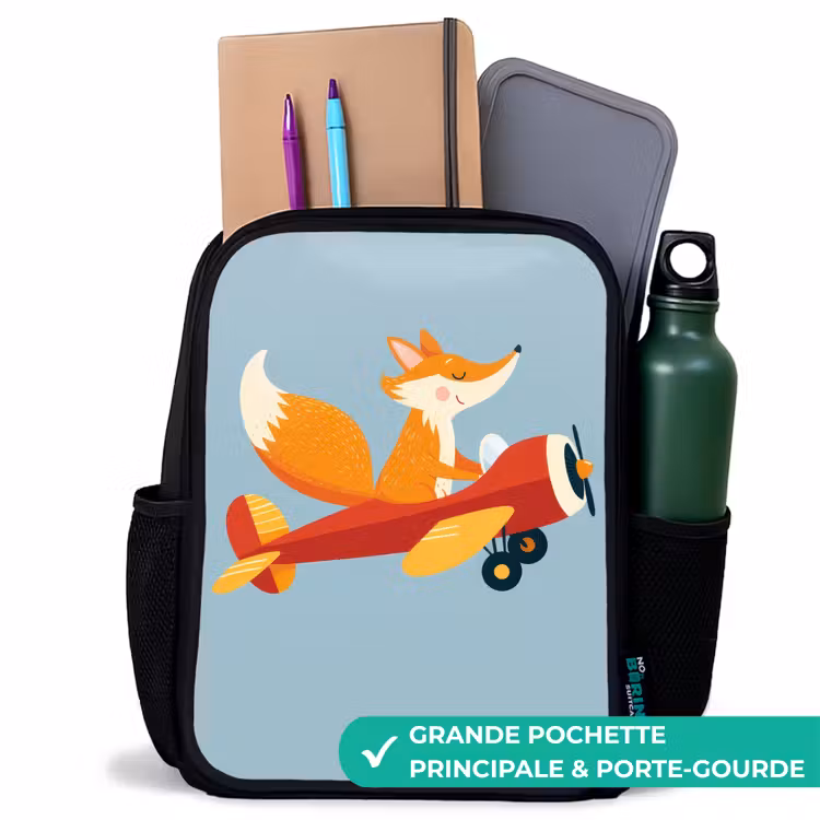Sac à dos enfant - Noir - Renard - Avion - Mouches — 10