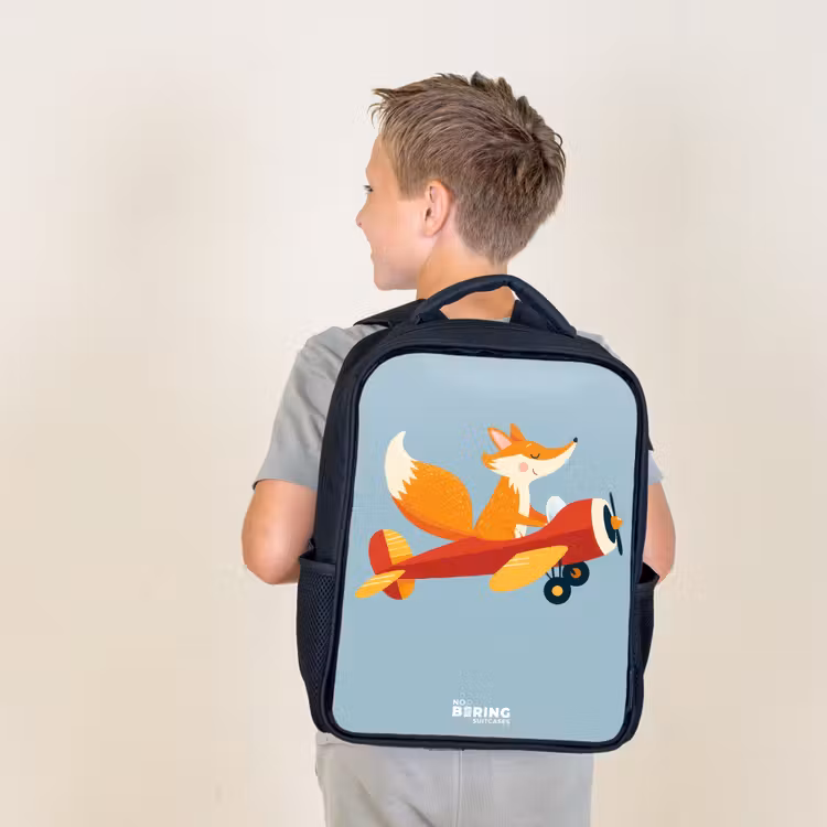 Sac à dos enfant - Noir - Renard - Avion - Mouches — 2