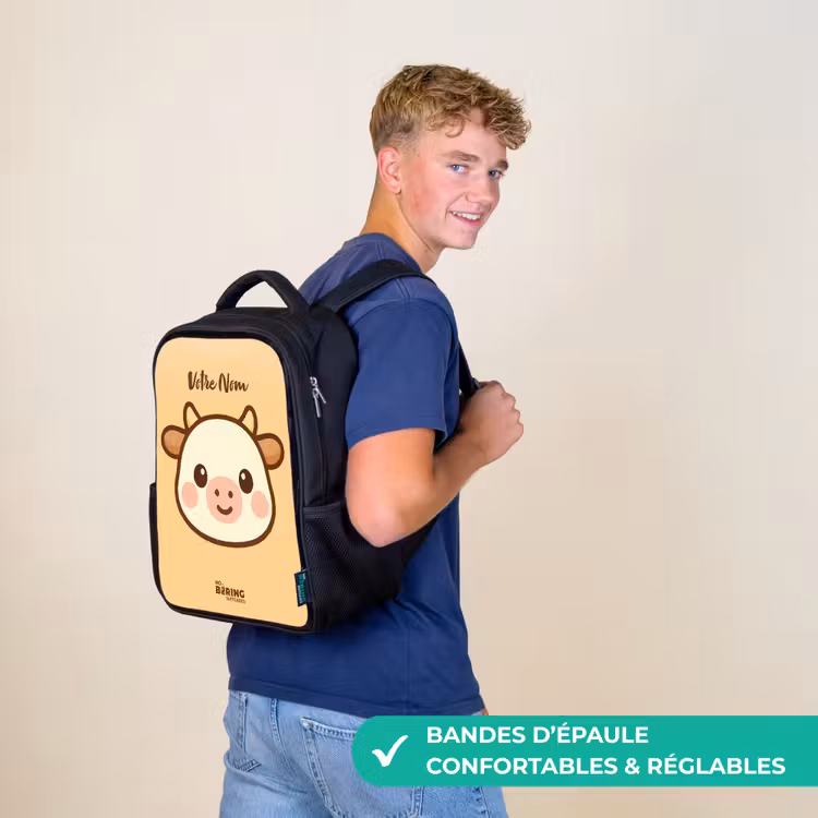 Sac à dos enfant - Noir - Kawai - Vache - Marron — 11