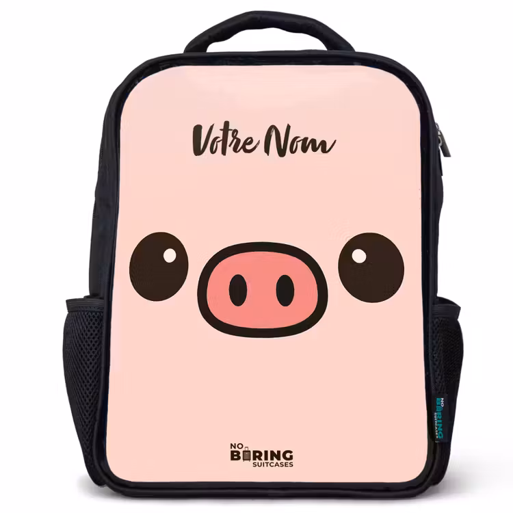 Sac à dos enfant - Noir - Kawai - Cochon - Rose — 1