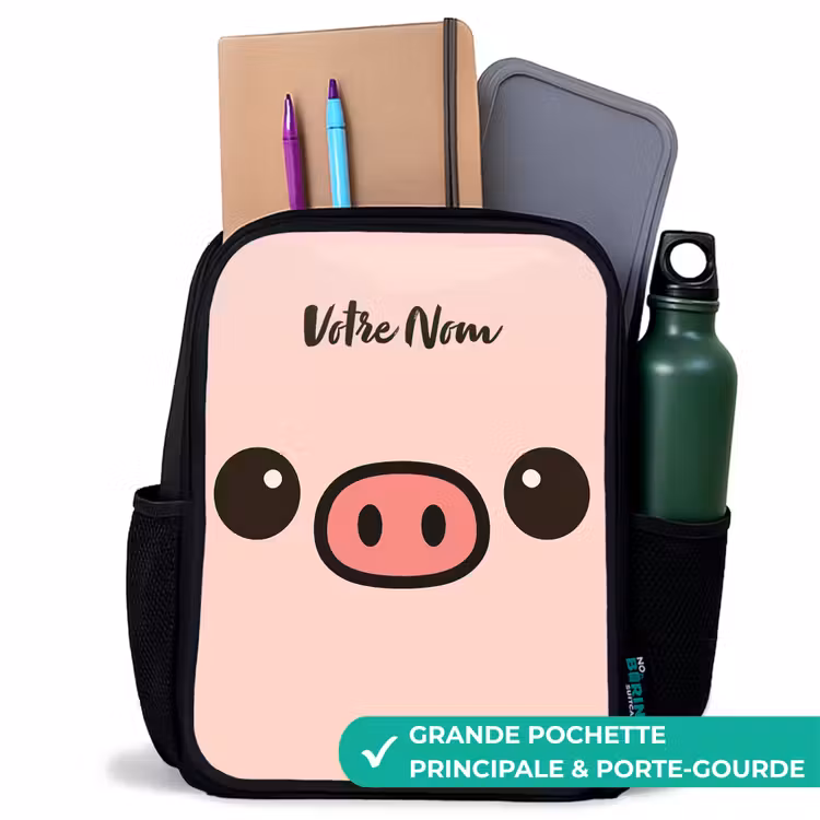 Sac à dos enfant - Noir - Kawai - Cochon - Rose — 10