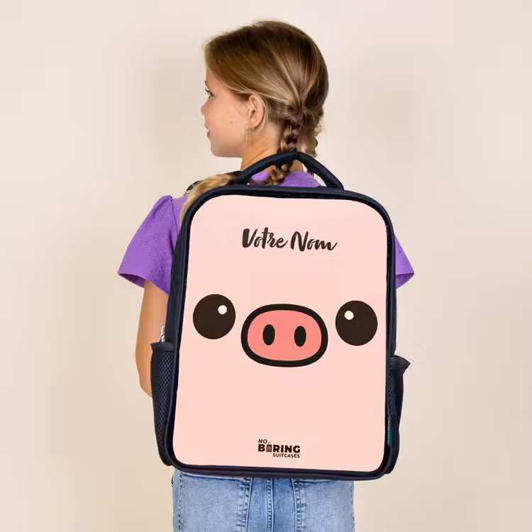Sac à dos enfant - Noir - Kawai - Cochon - Rose — 4