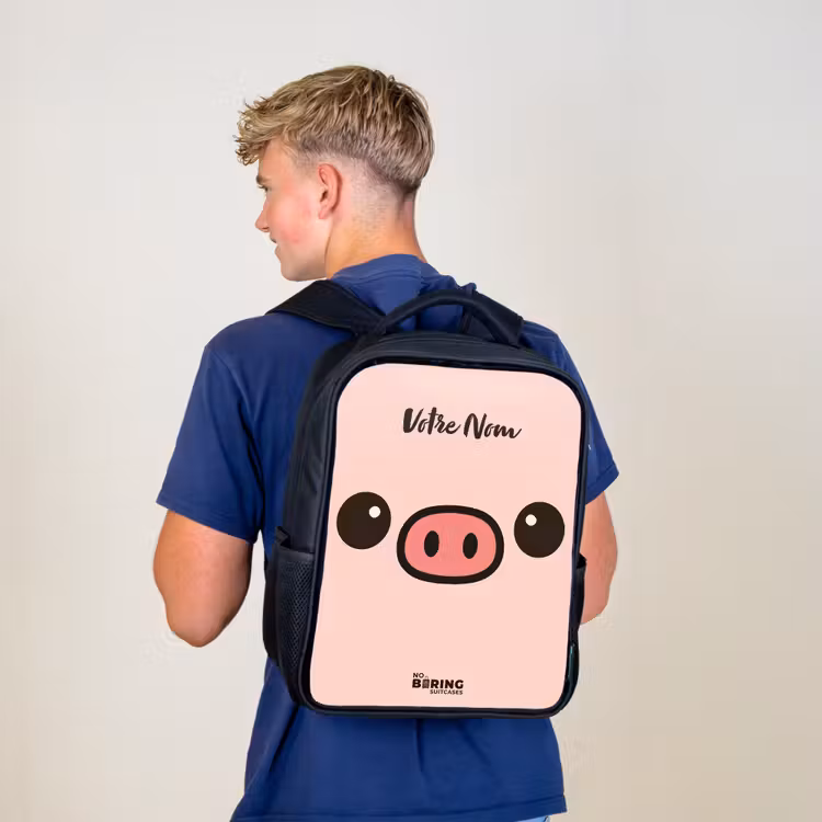 Sac à dos enfant - Noir - Kawai - Cochon - Rose — 5