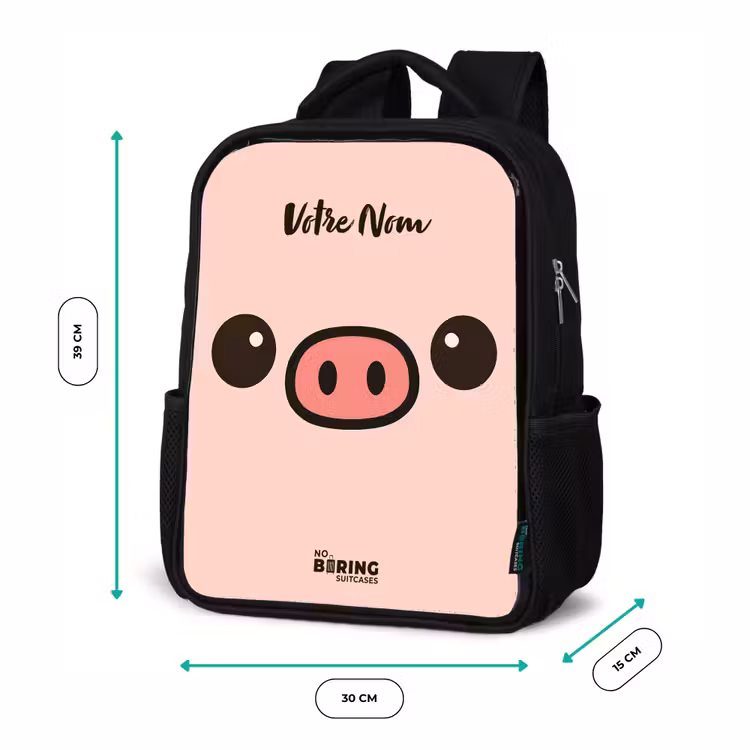 Sac à dos enfant - Noir - Kawai - Cochon - Rose — 8