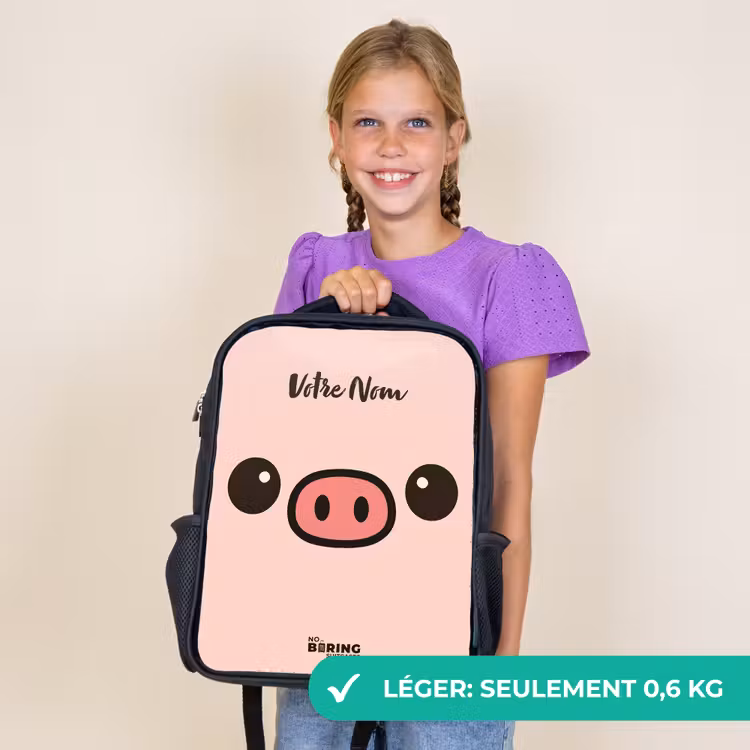 Sac à dos enfant - Noir - Kawai - Cochon - Rose — 9