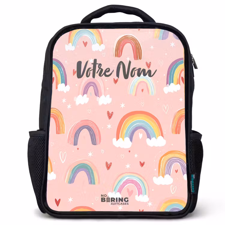 Sac à dos enfant - Noir - Arcs-en-ciel sur fond rose — 1