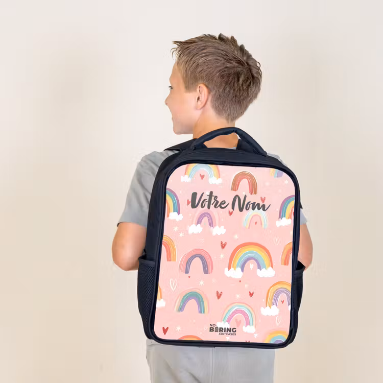 Sac à dos enfant - Noir - Arcs-en-ciel sur fond rose — 2