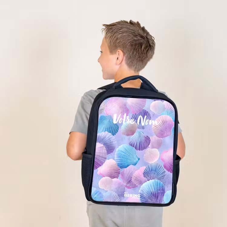 Sac à dos enfant - Noir - Coquilles colorées sur fond violet — 2