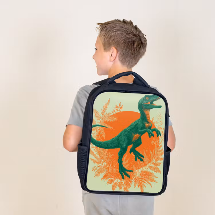 Sac à dos enfant - Noir - Dinosaure - Vert - Plantes - Cercle — 2