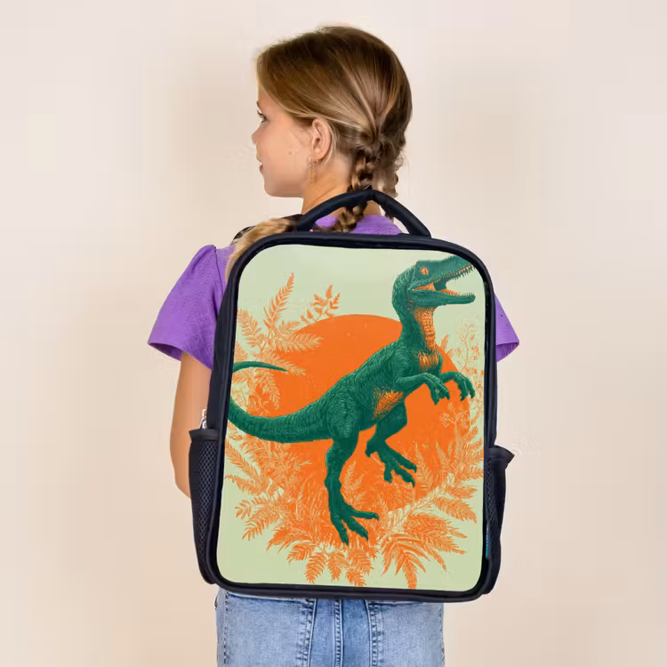 Sac à dos enfant - Noir - Dinosaure - Vert - Plantes - Cercle — 4