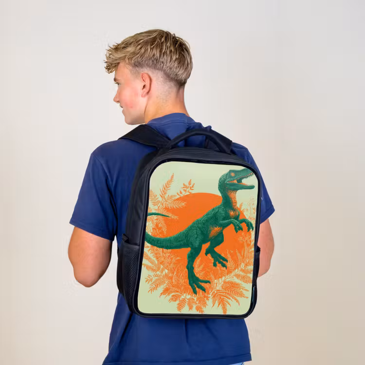 Sac à dos enfant - Noir - Dinosaure - Vert - Plantes - Cercle — 5