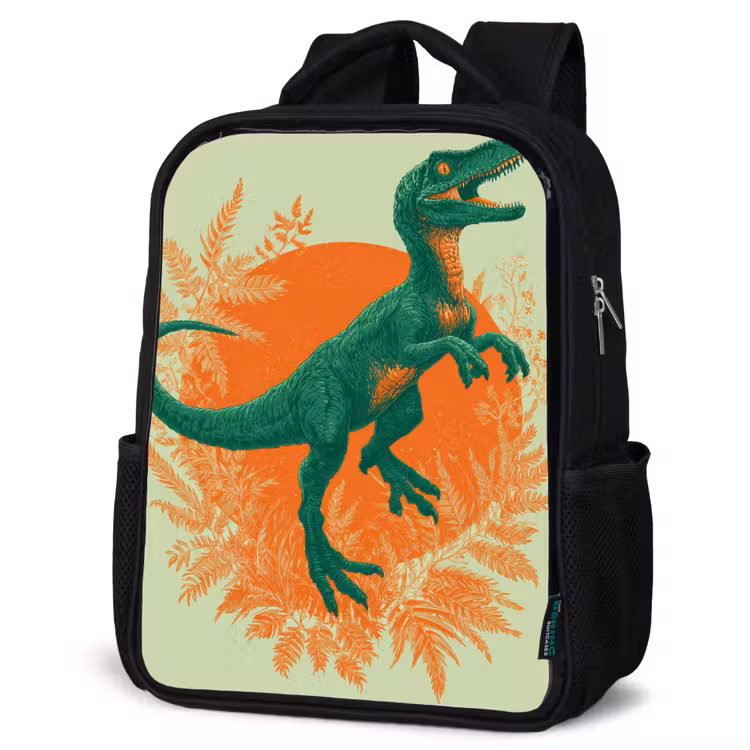 Sac à dos enfant - Noir - Dinosaure - Vert - Plantes - Cercle — 6
