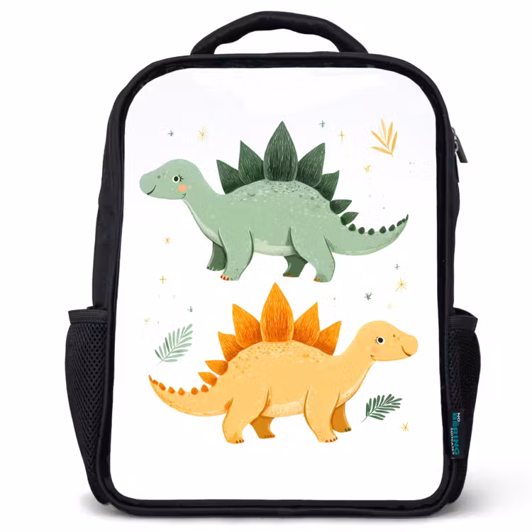 Sac à dos enfant - Noir - Étoiles - Stégosaures - Feuilles - Vertes — 1