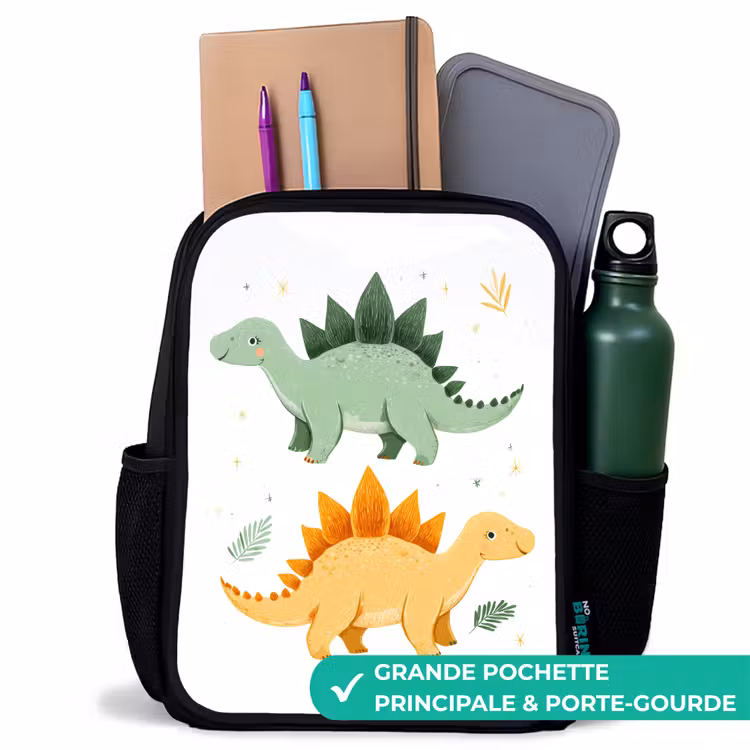Sac à dos enfant - Noir - Étoiles - Stégosaures - Feuilles - Vertes — 10
