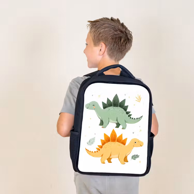 Sac à dos enfant - Noir - Étoiles - Stégosaures - Feuilles - Vertes — 2