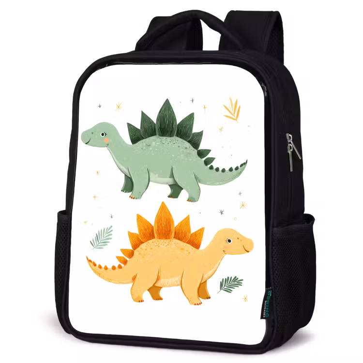 Sac à dos enfant - Noir - Étoiles - Stégosaures - Feuilles - Vertes — 6