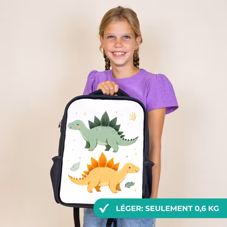 Sac à dos enfant - Noir - Étoiles - Stégosaures - Feuilles - Vertes — 9