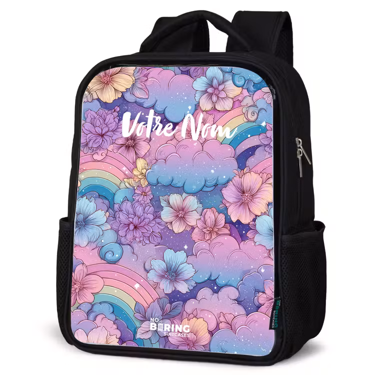 Sac à dos enfant - Noir - Illustration de nuages, d'arcs-en-ciel et de fleurs — 6