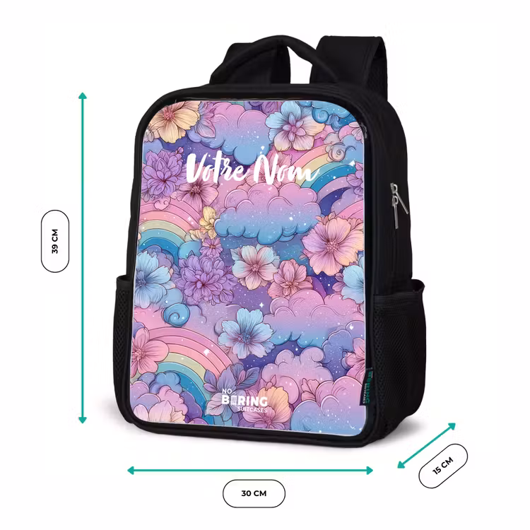 Sac à dos enfant - Noir - Illustration de nuages, d'arcs-en-ciel et de fleurs — 8