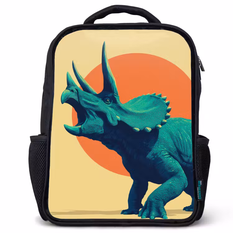 Sac à dos enfant - Noir - Triceratops - Cercle - Orange - Cornes — 1