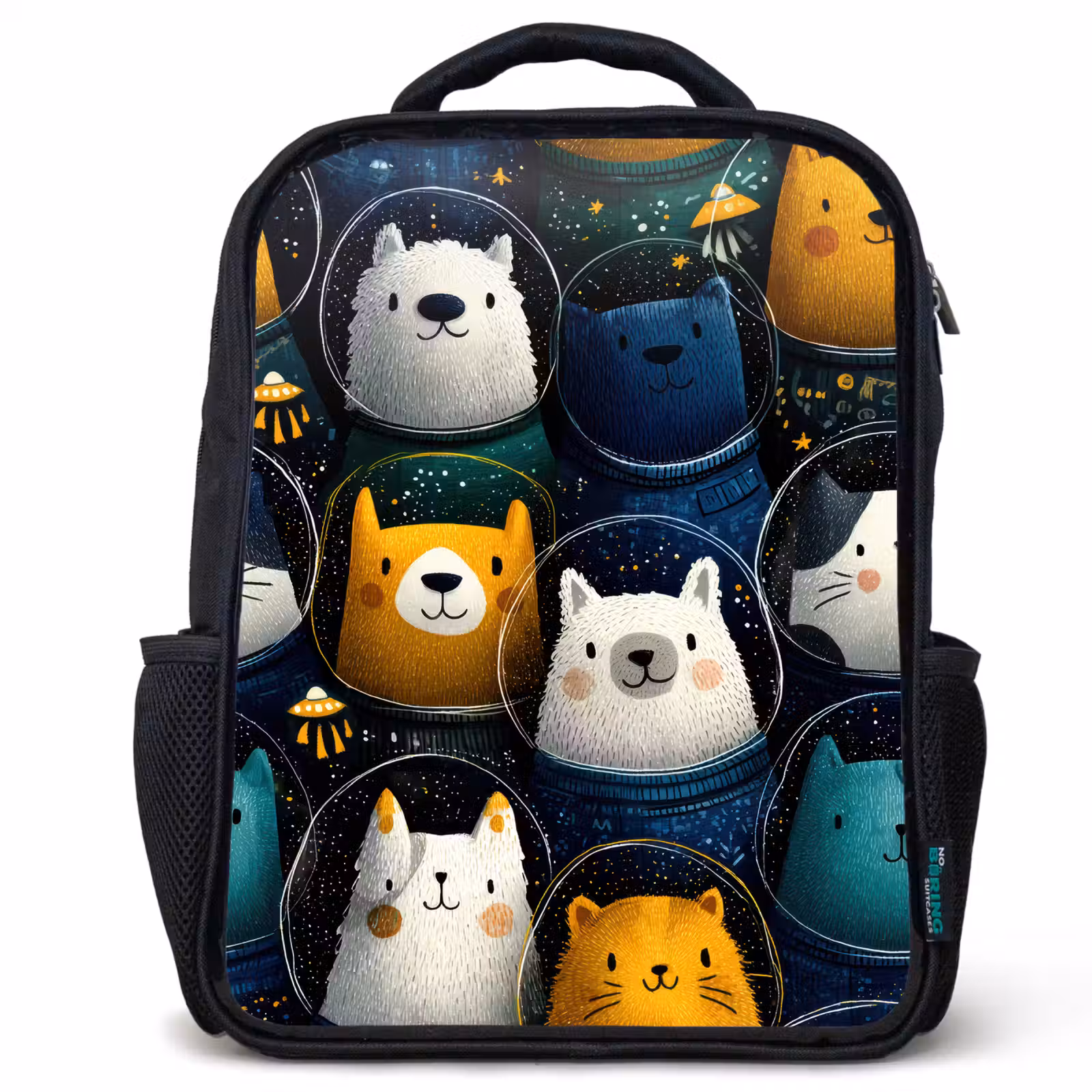 Sac à dos enfant - Noir - Animaux - Combinaisons spatiales - Étoiles — 1