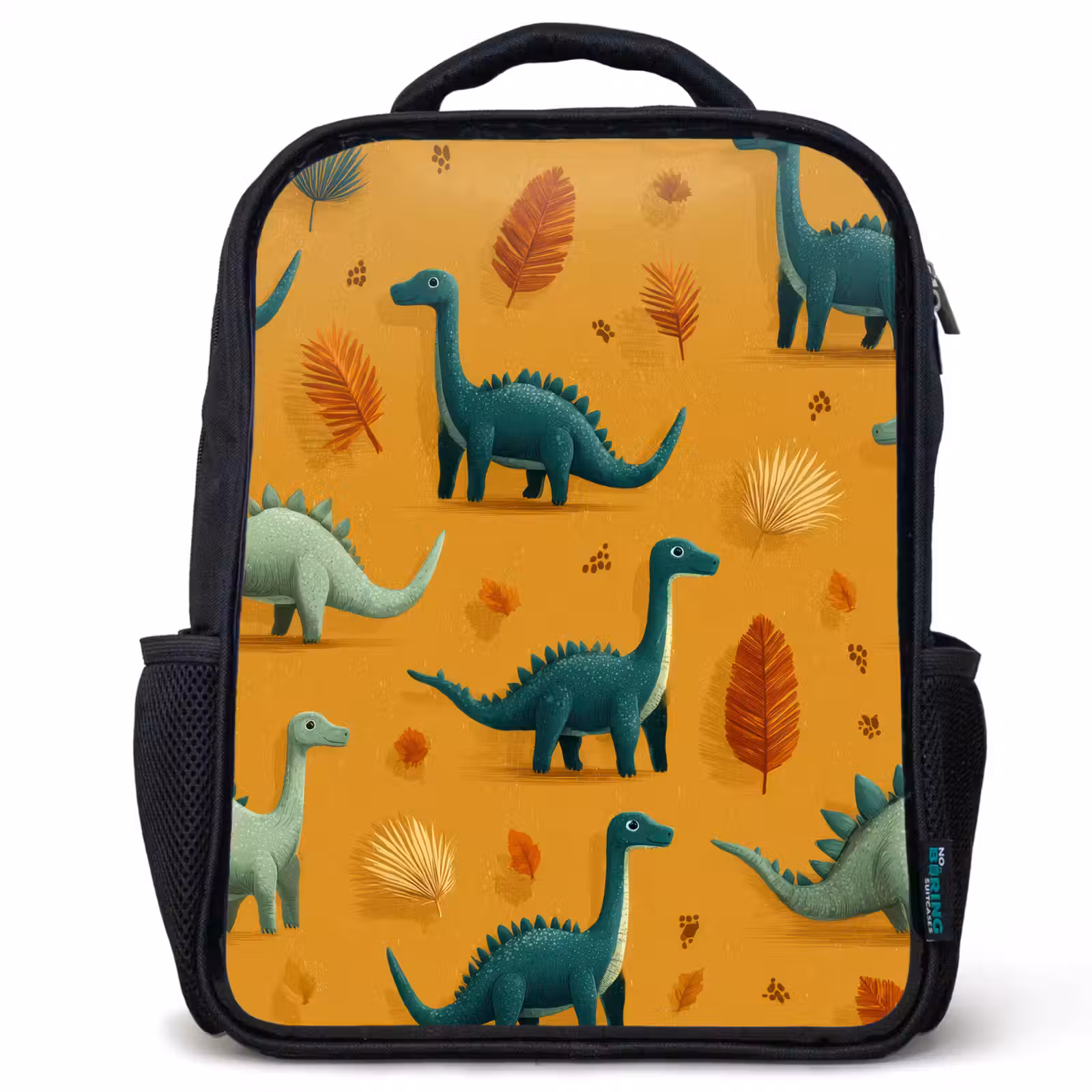Sac à dos enfant - Noir - Dinosaures - Épines - Feuilles d'automne - Marron — 1