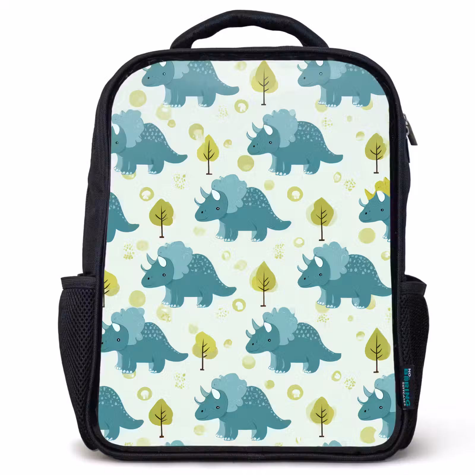 Sac à dos enfant - Noir - Triceratop - Bleu - Points - Arbres — 1