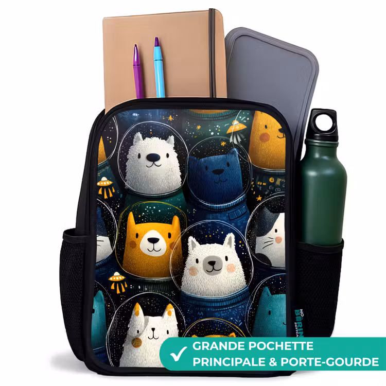 Sac à dos enfant - Noir - Animaux - Combinaisons spatiales - Étoiles — 10