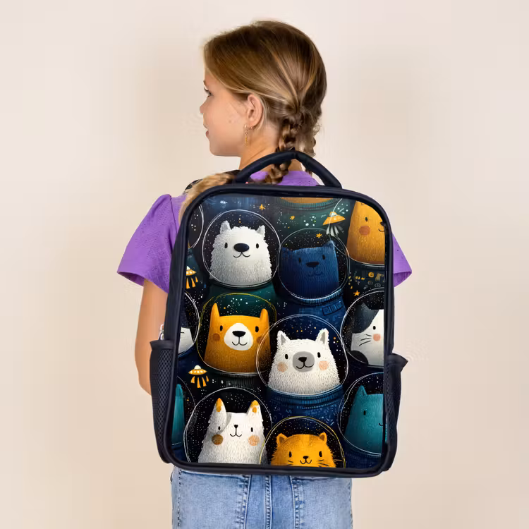 Sac à dos enfant - Noir - Animaux - Combinaisons spatiales - Étoiles — 4