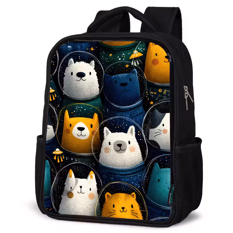 Sac à dos enfant - Noir - Animaux - Combinaisons spatiales - Étoiles — 6