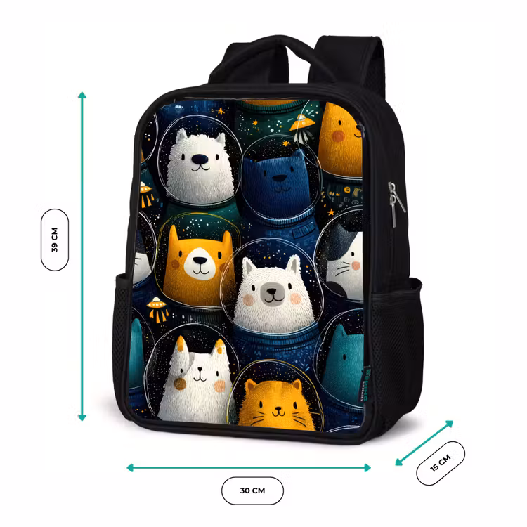 Sac à dos enfant - Noir - Animaux - Combinaisons spatiales - Étoiles — 8