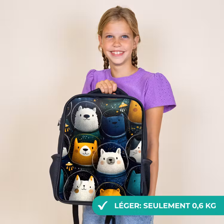 Sac à dos enfant - Noir - Animaux - Combinaisons spatiales - Étoiles — 9