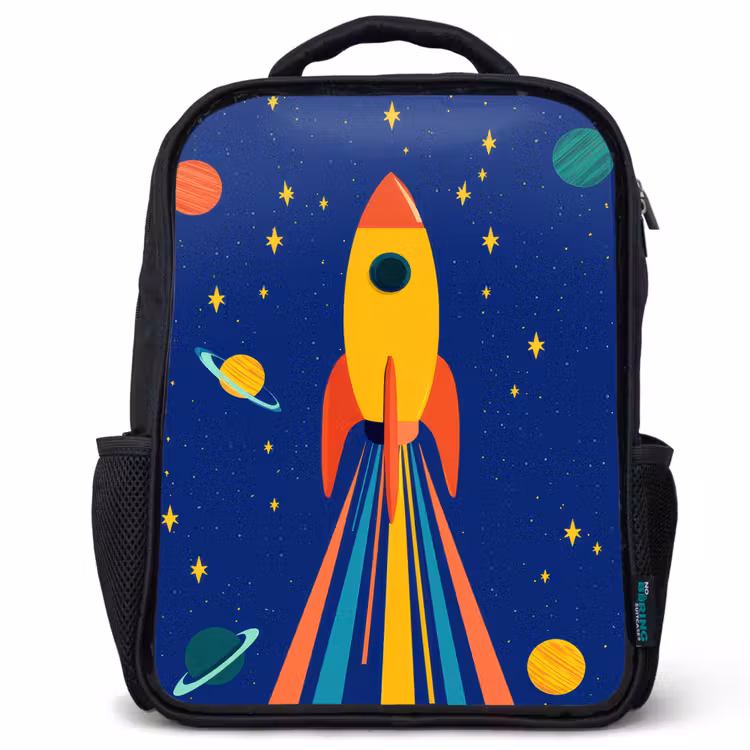 Sac à dos enfant - Noir - Coloré - Fusée - Espace — 1