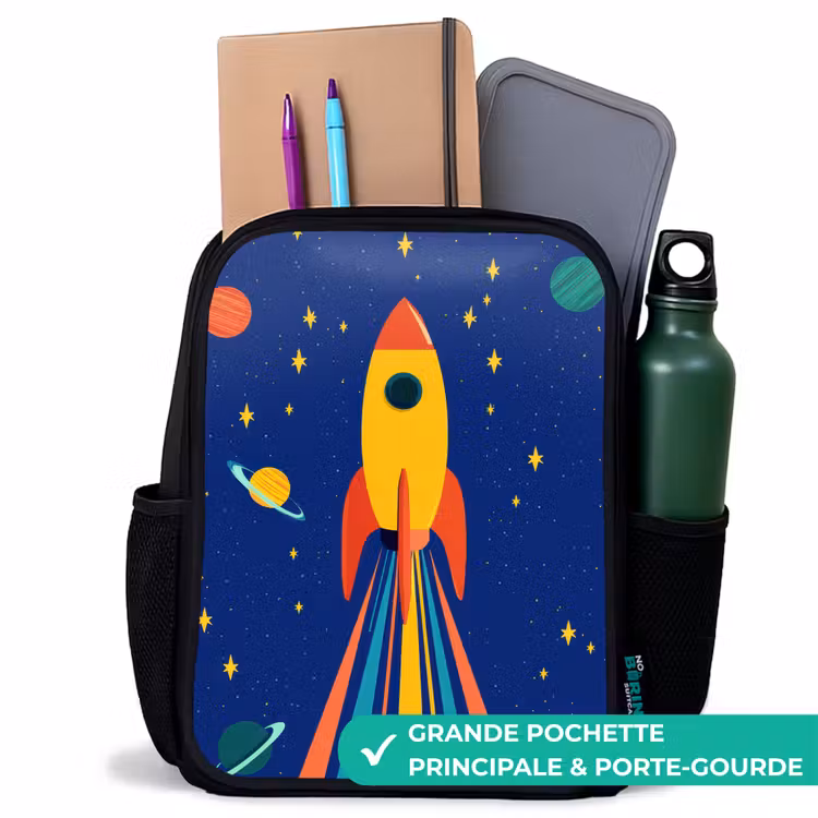 Sac à dos enfant - Noir - Coloré - Fusée - Espace — 10