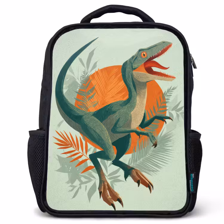 Sac à dos enfant - Noir - Dino - Feuilles - Graphique - Vert — 1