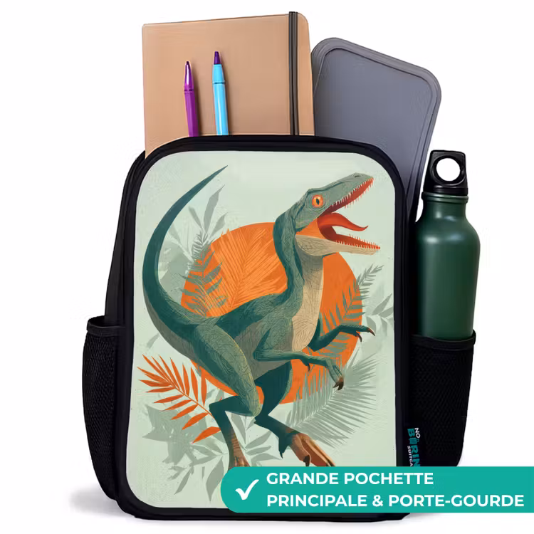 Sac à dos enfant - Noir - Dino - Feuilles - Graphique - Vert — 10