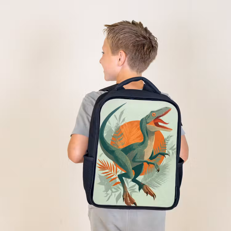 Sac à dos enfant - Noir - Dino - Feuilles - Graphique - Vert — 2