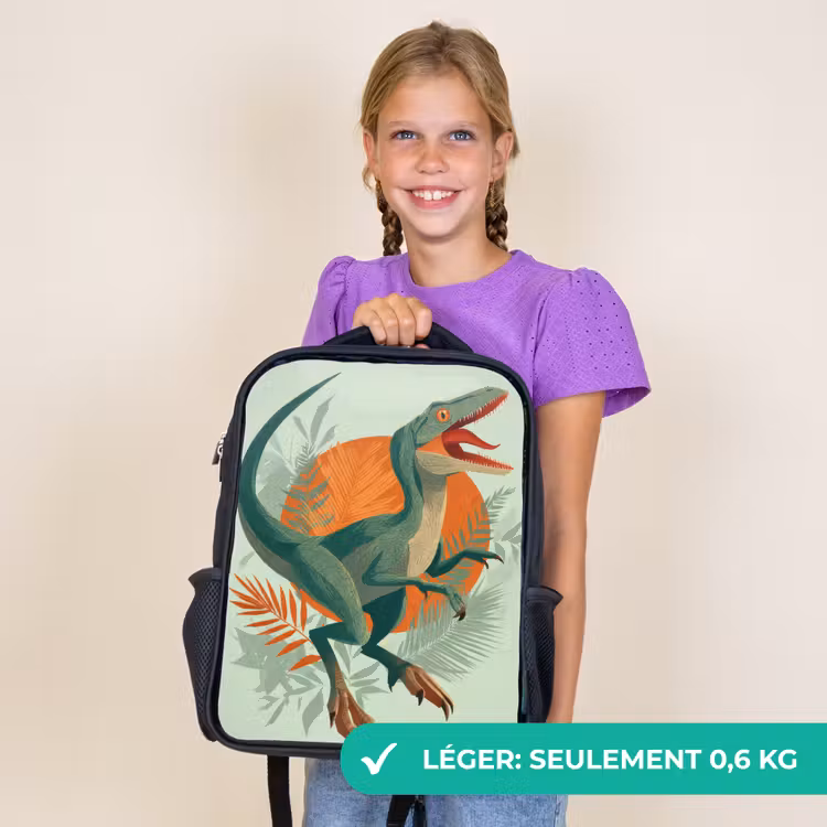 Sac à dos enfant - Noir - Dino - Feuilles - Graphique - Vert — 9