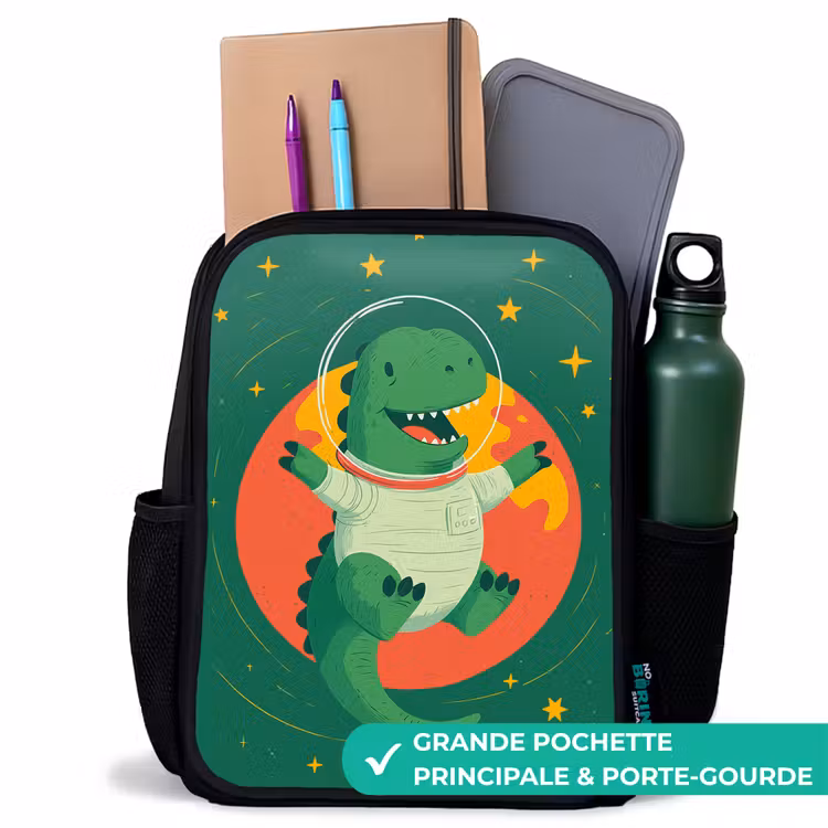 Sac à dos enfant - Noir - Dino - Vert - Planète — 10