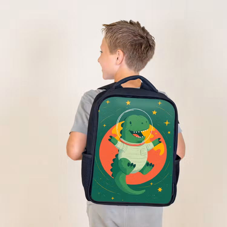Sac à dos enfant - Noir - Dino - Vert - Planète — 2